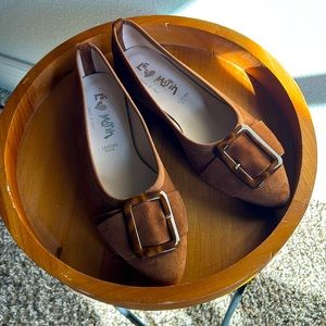 Brown suede flats with buckle